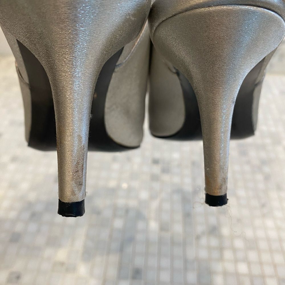Stuart Weitzman Silver Slingback Heels with Sequin Straps - Picture 10 of 12
